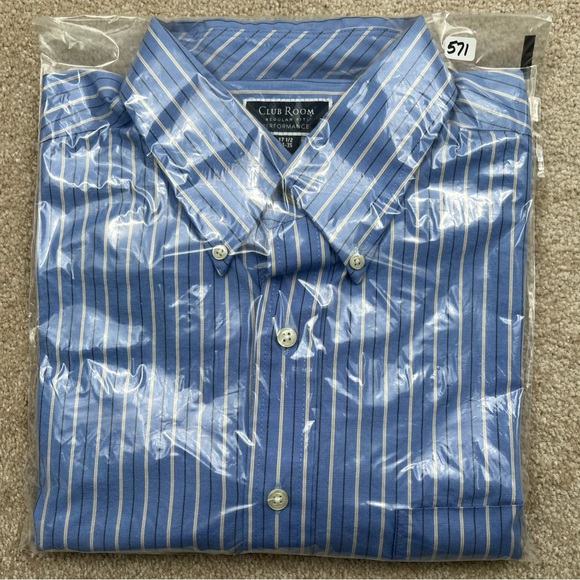 Club Room Shirt Adult Size 17.5 XL Blue Tan Striped Button Up Performance Men - Picture 14 of 14